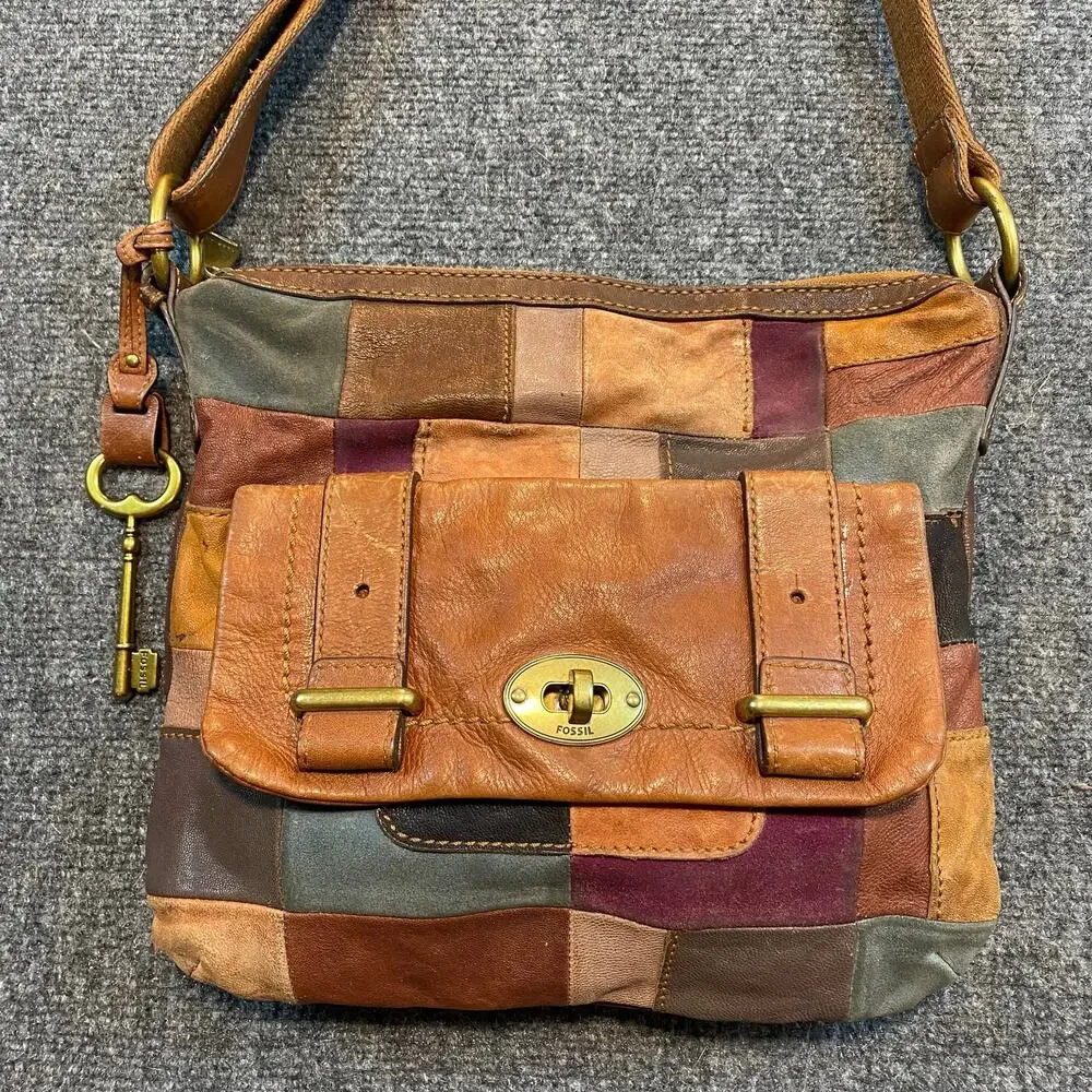 Rare Vintage Fossil Mason Patchwork Leather Crossbody Bag Purse Shoulder Bag